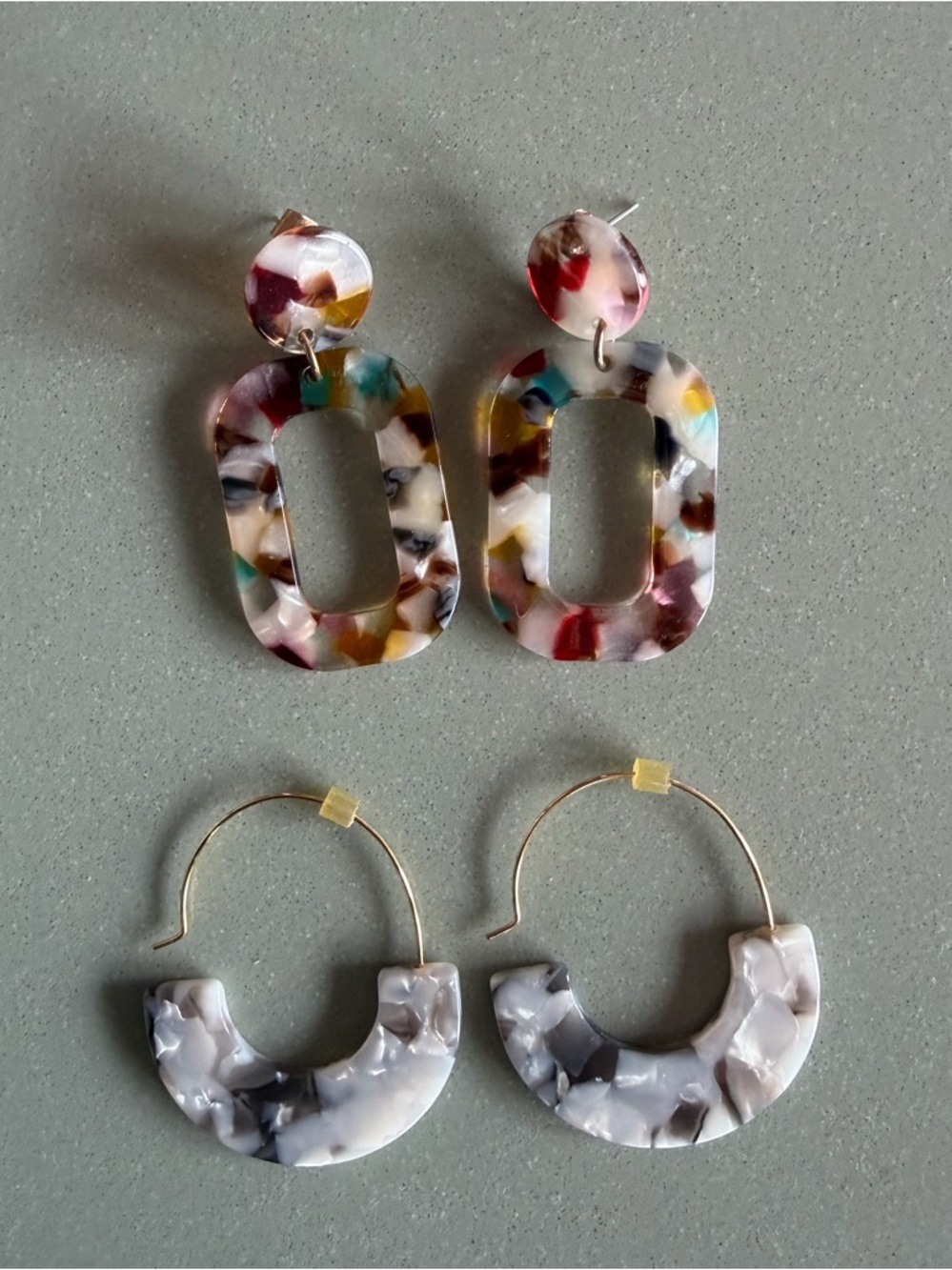 NWOT LOFT Multicolor Resin Drop Earrings & Marble Hoop Set - Women Jewelry